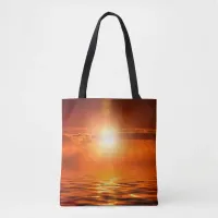 Tranquil Sunset Orange Golden Sky Over Sea Ocean Tote Bag