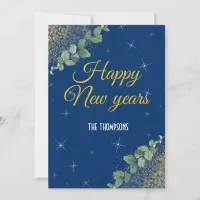 New Years Sparkling Watercolor Eve Party Navy Gold Holiday Card