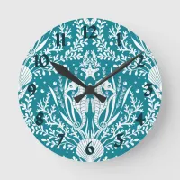 Teal Blue White Seahorses Ocean Sea Life Coastal Round Clock