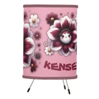 Cute Monogram Burgundy and White Flower on Pink | Tripod Lamp