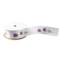 Simple Watercolor Amaranth Thistle Flower Wedding Satin Ribbon