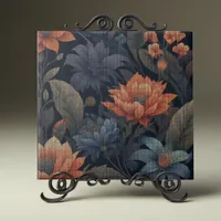 Vintage Blooms on Linen Texture Ceramic Tile