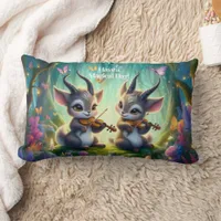 Cute Saolas Playing Violas in a Magical Forest Lumbar Pillow