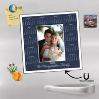 2025 Modern Navy Blue Photo Magnetic Calendar