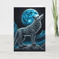 Wolf Standing in Front of the Full Moon Blank Card