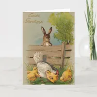 Cute Vintage Easter Greetings Card Bunny and Chick