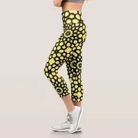 Yellow and Black Snowflake pattern Capri Leggings