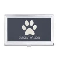 Elegant Paw Print Logo In Navy And White Business Card Case