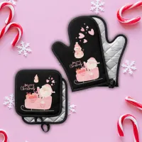 Merry Christmas in Pink | | Oven Mitt & Pot Holder Set