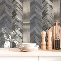 Metallic Silver and Grey Chevron Herringbone Wallpaper