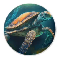 Sea Turtle Swimming in the Ocean Ceramic Knob