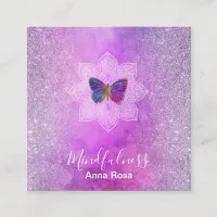 *~* Meditation Reiki Mindfulness Mandala Butterfly Square Business Card