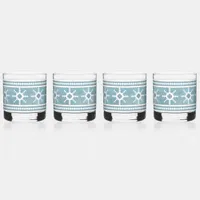 Southwest Winter Geometric Snowflakes Blue & White Whiskey Glass