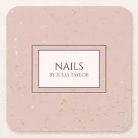 Pink Elegant Gold Glitter Nail Salon Manicurist Square Paper Coaster