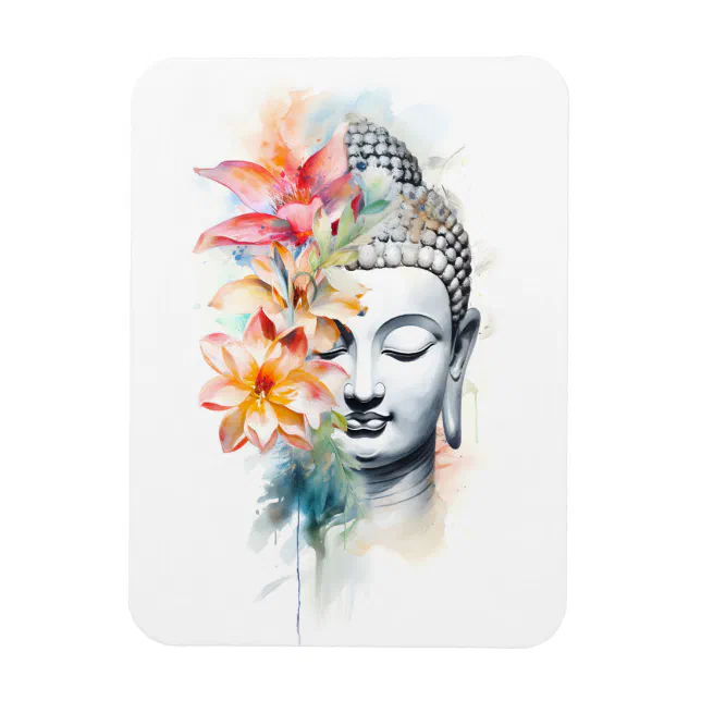 Portrait Buddha Charcoal Watercolor Art Poster Magnet