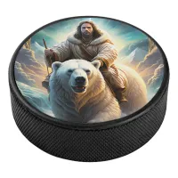 (AI Generated ) Jesus on a polar bear  Hockey Puck