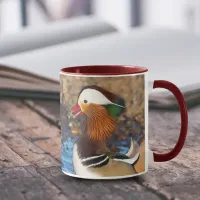 Beautiful Chatty Mandarin Duck on the Rocks Mug