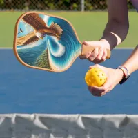 Majestic Eagle Soaring Above Sandy Shore Pickleball Paddle