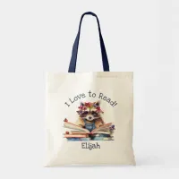 I Love to Read with Cute Baby Raccoon Tote Bag