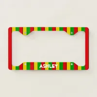 Rasta Flag Colored Striped Custom Name Car License Plate Frame