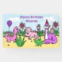 Personalized Dinosaur Girl's Birthday Party Banner