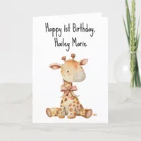 First Birthday Stuffed Toy Giraffe Personalized Thank You Card