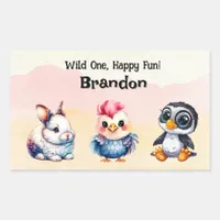 Wild One Happy Fun Woodland Animals Watercolor Rectangular Sticker