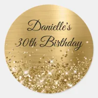 Glittery Gold Foil Modern 30th Birthday Classic Round Sticker