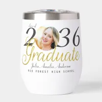 Simple Gold Script Fashion One Photo Graduation Thermal Wine Tumbler