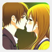 Anime Couple Kissing Cartoon Square Sticker