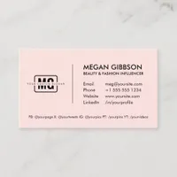 Modern Minimalist Chic Pink Initials Monogram Logo Business Card