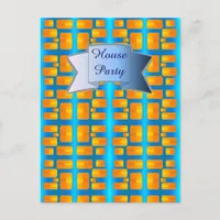 House Party - Minimalism Abstract Aqua Orange Invitation Postcard