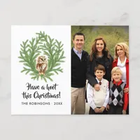 Watercolor Owl Christmas Family Photo Holiday Postcard