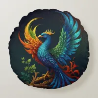 Colourful Feathered Phoenix Bird Pattern  Round Pillow