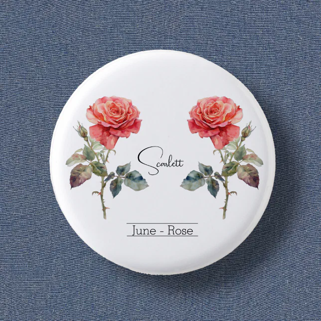 Birth Month Flower June Rose Button