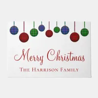 Customized Merry Christmas Buffalo Plaid Ornament Doormat