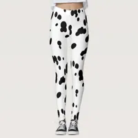 Dalmatian Spots Pattern Black and White Dog Fur Leggings