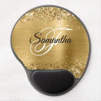 Faux Sparkly Gold Glitter Foil Monogram Gel Mouse Pad