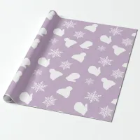 Purple Lavender Holiday Mittens and Christmas Hats Wrapping Paper