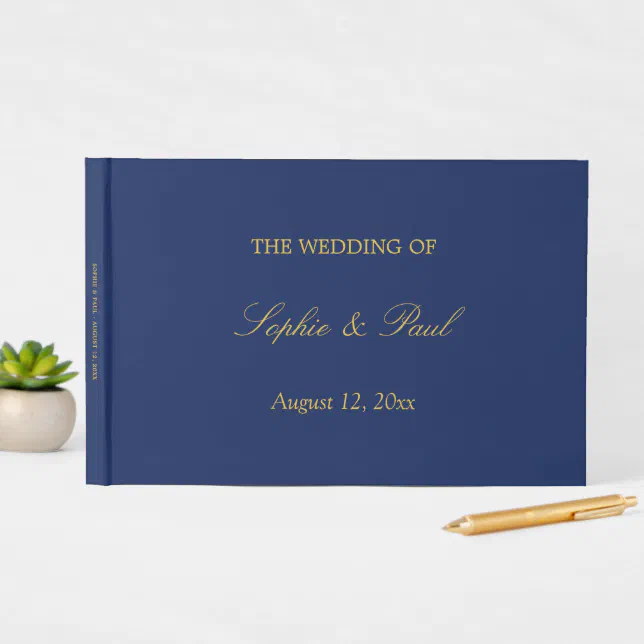 Navy Blue Golden Beige Wedding Guest Book