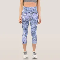 Elegant ice blue mosaic, modern capri leggings