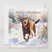 Cute Lab Chocolate Labrador Dog Merry Christmas Holiday Card