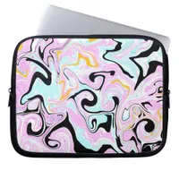 Pink, Teal Blue, Black and Gold Swirls Marble like Laptop Sleeve