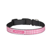 Personalized Hot Pink Gingham Check  Pet Collar