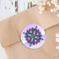 Colorful Mystical Mandala in Purple and Blue Classic Round Sticker