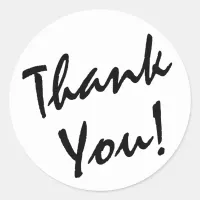 White and Black Thank You Classic Round Sticker