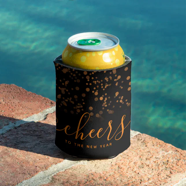 Handwritten Cheers to the New Year Copper Confetti Can Cooler