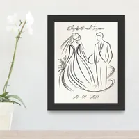 Elegant Wedding Line Art Print Engagement Gift