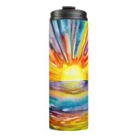 Colorful Sunset over the Water Watercolor Thermal Tumbler