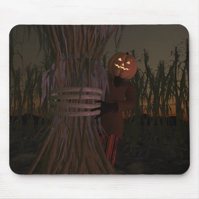 Spooky Pumpkin Head Scarecrow Mouse Pad